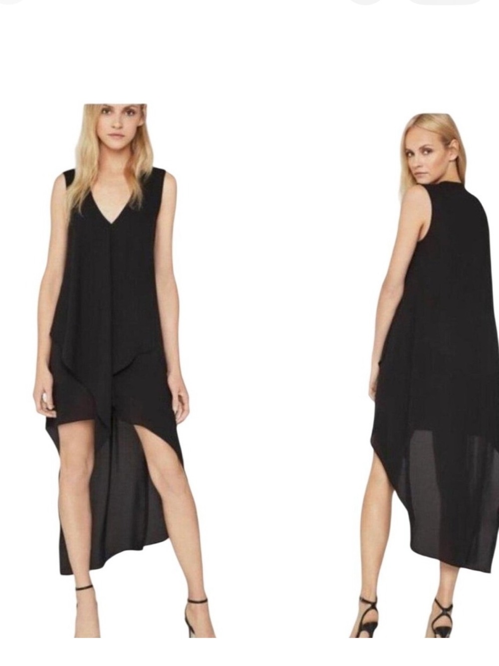 BCBGMaxAzria Black Sleeveless High-Low V-Neck Dress
